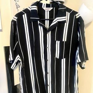 Cotton on black and white striped button up shirt